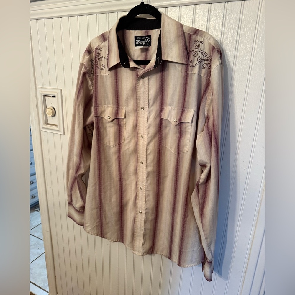 Wrangler Western Beige and Purple Cotton Blend Snap Button XL Shirt